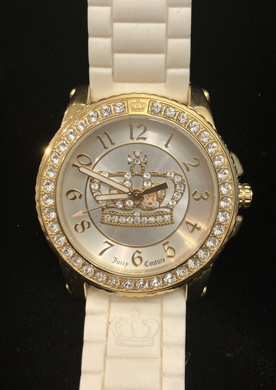 Juicy Couture Creamy White Silicone Watch Women’s Swarovski Crystals Bezel Works